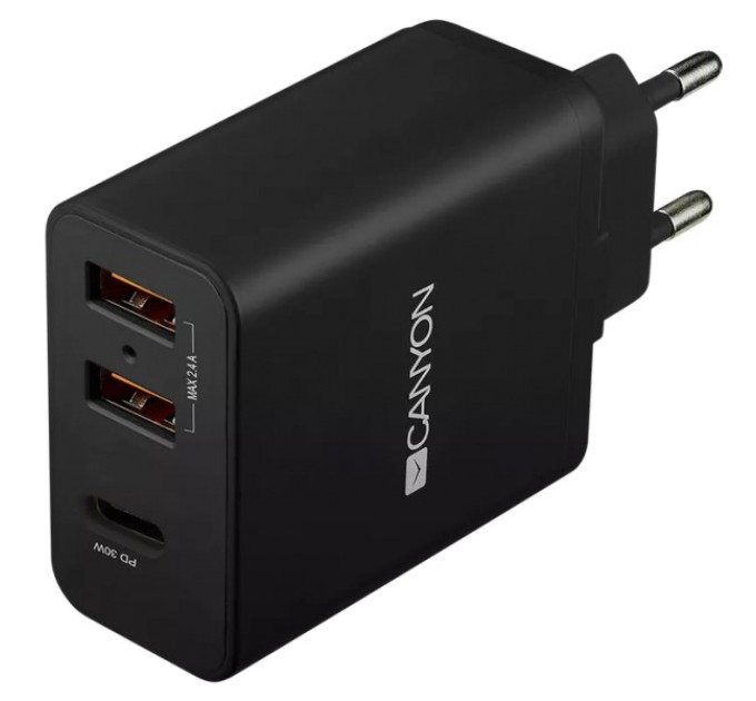 Мережевий зарядний пристрiй Canyon Canyon H-08 black (QC/PD 30W) купити.