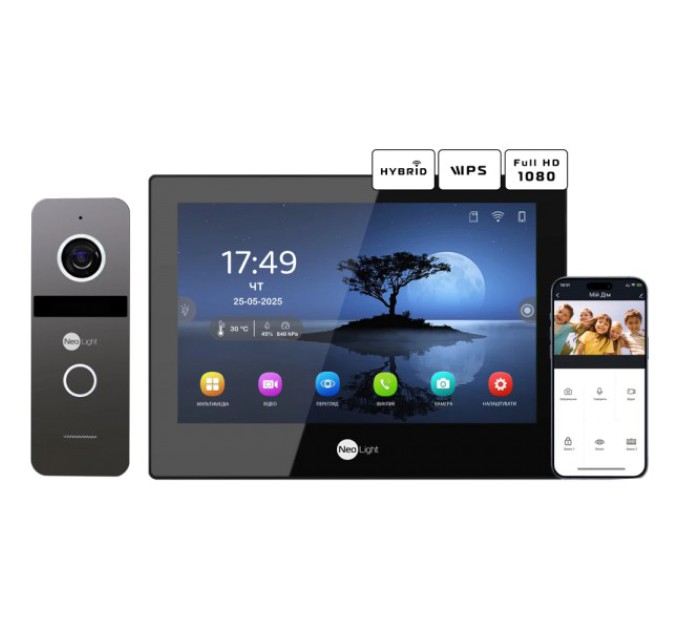 Комплект відеодомофону Neolight ALPHA Hybrid Black + SOLO IP Graphite с уголком, PoE адаптер для вызовной панели купити.