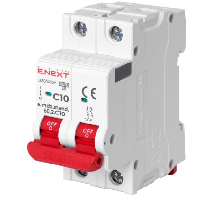 Модульний автоматичний вимикач Enext e.mcb.stand.60.2.C10, 2р, 10А, C, 6кА