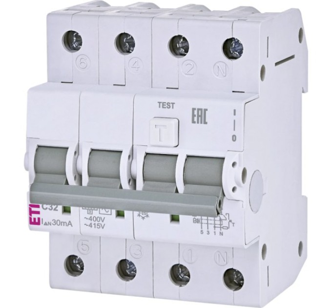 Дифавтомат ЕТІ KZS-4M 3p+N 32/0.03 6kA купити.