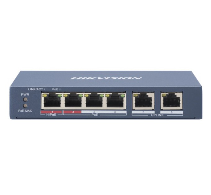 4-портовий некерований POE комутатор Hikvision  DS-3E0106HP-E/M купити.
