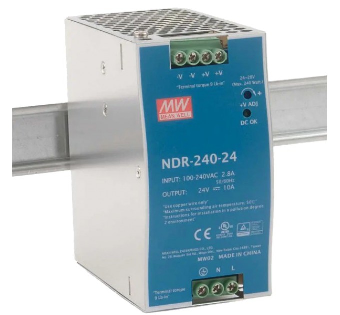 Блок живлення Mean Well NDR-240-24 24В 10А на Din-рейке купити.