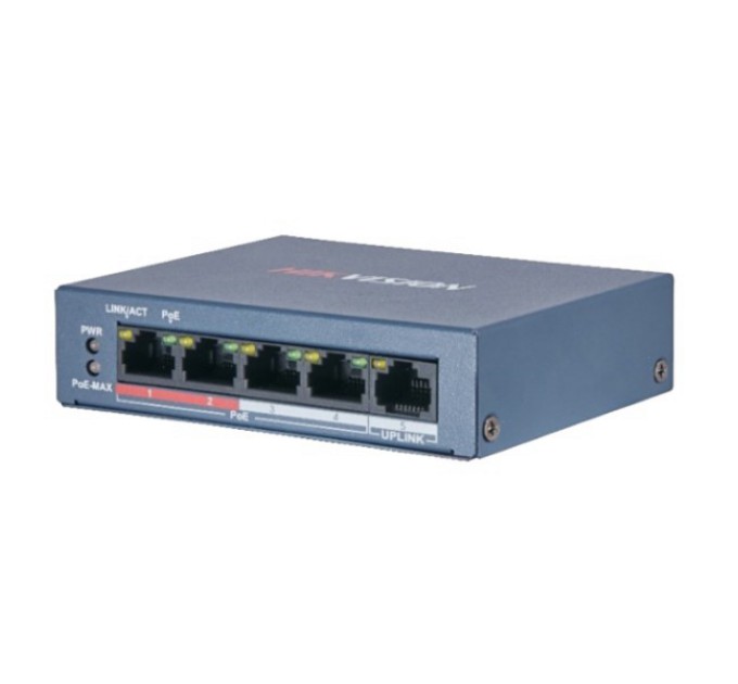 Комутатор 4 порти некерований Hikvision DS-3E0105P-E/M(B) POE купити.