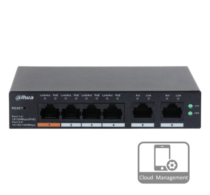 Комутатор 4 порти керований Dahua DH-CS4006-4ET-60 PoE купити.