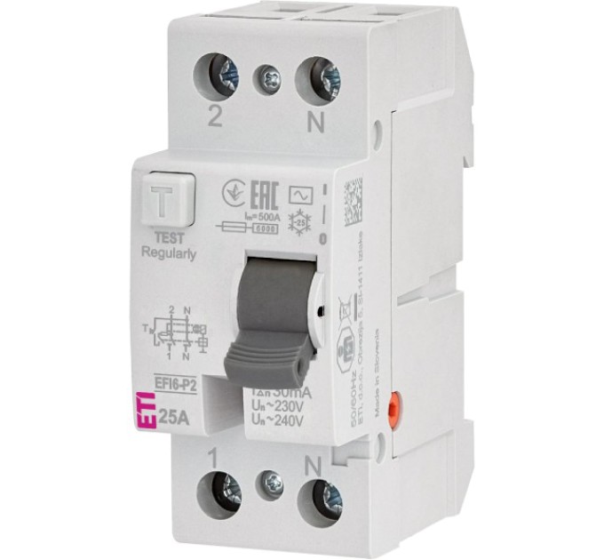 Реле диференційне (ПЗВ) ЕТІ 2р EFI6-P2 25/0,03 тип AC (6kA) купити.