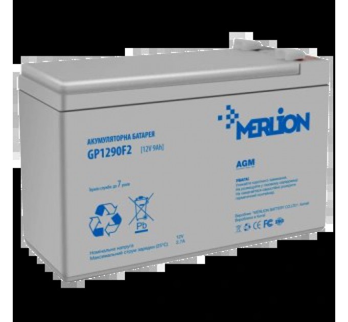 Свинцево-кислотна акумуляторна батарея MERLION GP1290F2 AGM 12В 9 А•ч купити.