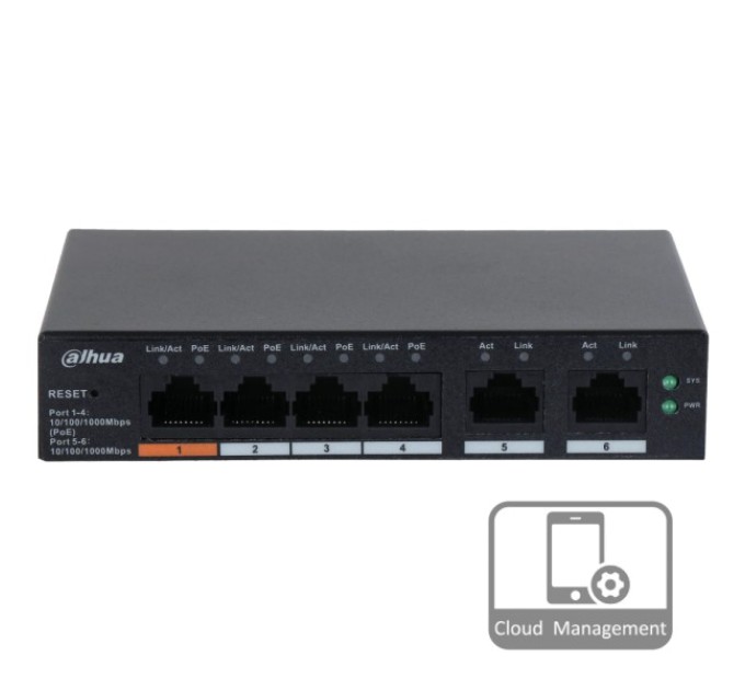 Комутатор 4 порти керований Dahua DH-CS4006-4GT-60 PoE купити.