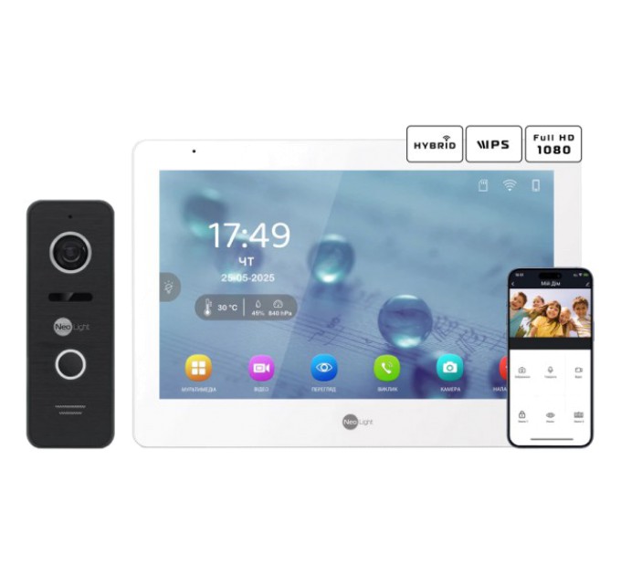 Комплект відеодомофону Neolight MEZZO Hybrid + PRIME FHD Black с уголком купити.
