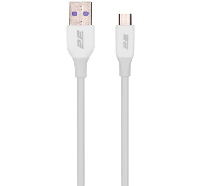 Кабель 2E USB-A-MICROUSB, GLOW, 1M, WHITE (2E-CCAM-WH)