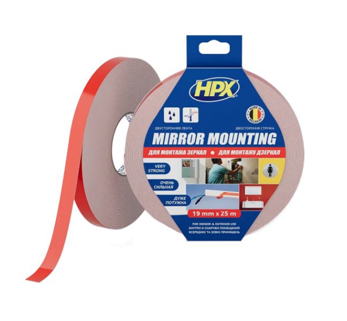 Стрічка двохстороння спінена для дзеркал HPX DS1925 MIRROR MOUNTING 19мм х 25м купити.