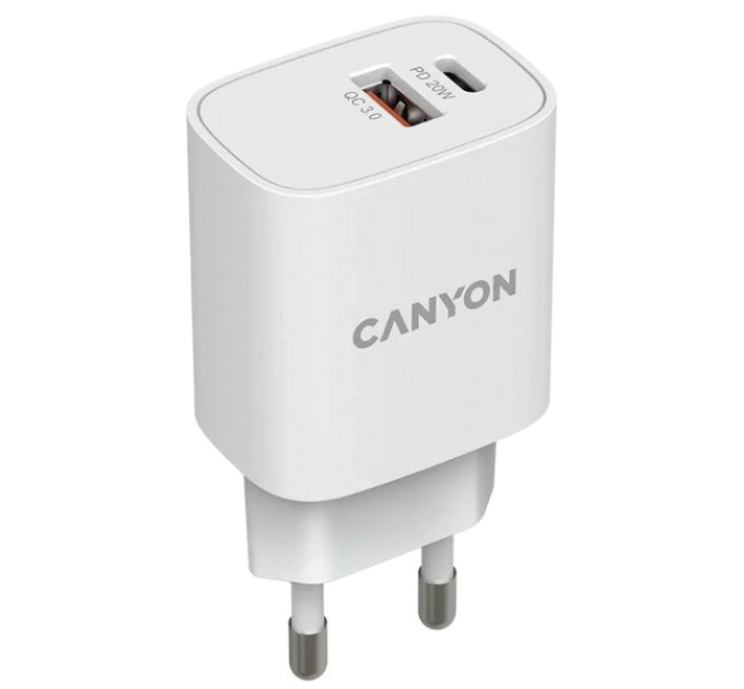 Мережевий зарядний пристрiй Canyon Canyon H-08 white (QC18W/PD 20W) купити.