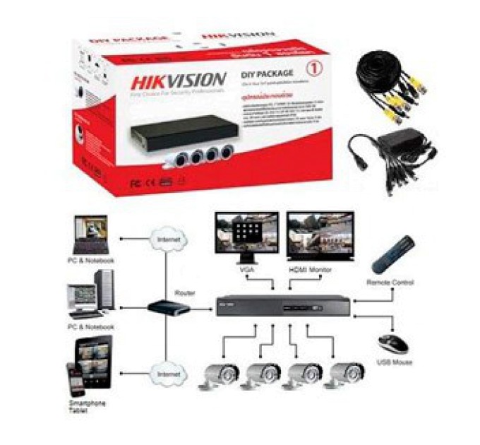 Комплект відеоспостереження Hikvision Hikvision DS-J142I/7104HGHI-F1 (4 out)