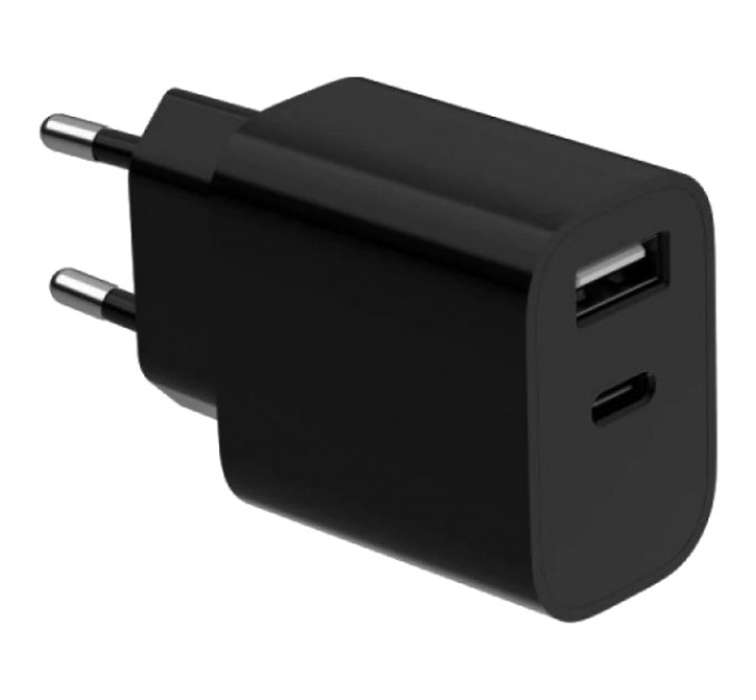 Мережевий зарядний пристрій Gembird TA-UC-2AC12-01-BK 1xUSB-A+1xUSB-C 5V/2.4A 12W