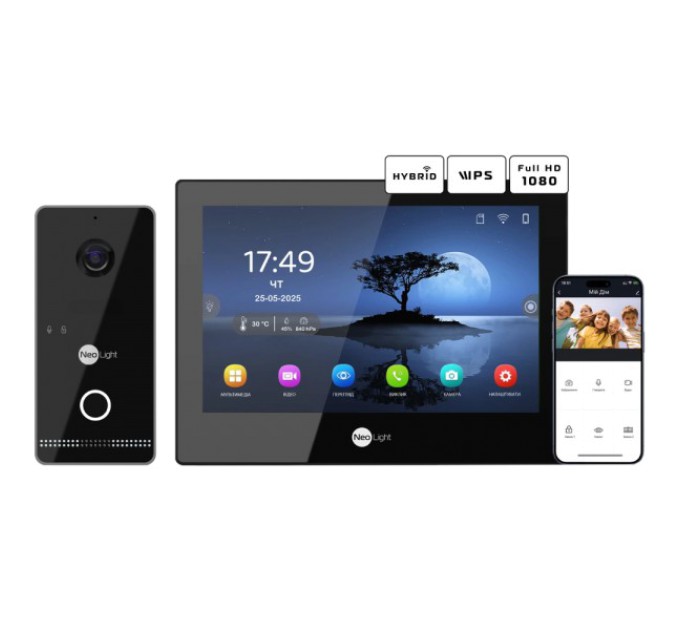 Комплект відеодомофону Neolight ALPHA Hybrid Black + OPTIMA IPW Black купити.