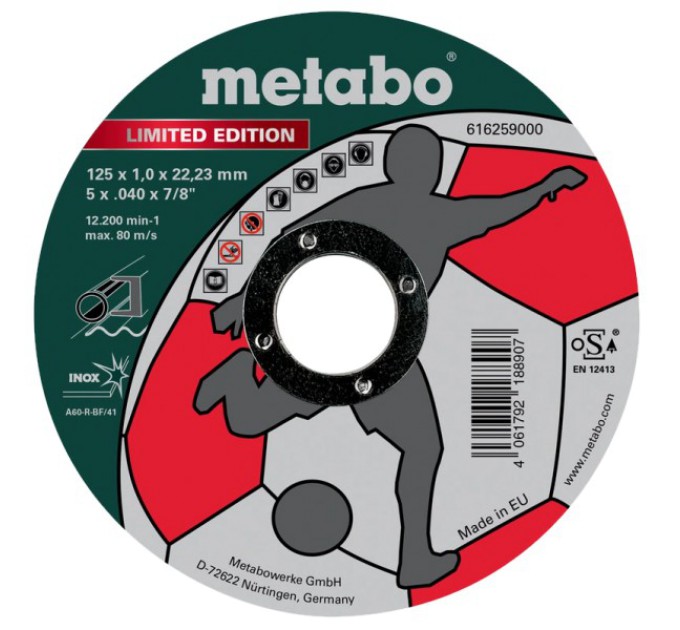 Відрізний круг по металу 125 x 1,0 x 22,23 мм, Inox, TF 41 Metabo Limited Edition Soccer (616259000) купити.