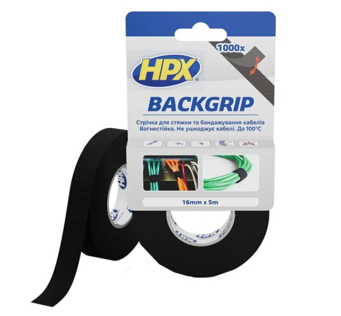 Стрічка-липучка для бандажу кабелів HPX BACKGRIP BG1605 16х1,25мм 5м купити.