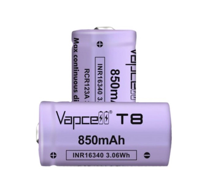 Акумулятор  Vapcell T8 INR16340 (CR123A) 850 mah 3A, Li-ion купити.