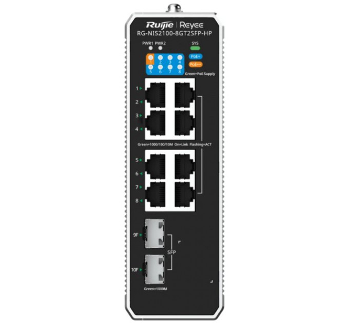 Комутатор 8 портів керований Ruijie Reyee RG-NIS2100-8GT2SFP-HP PoE++ купити.