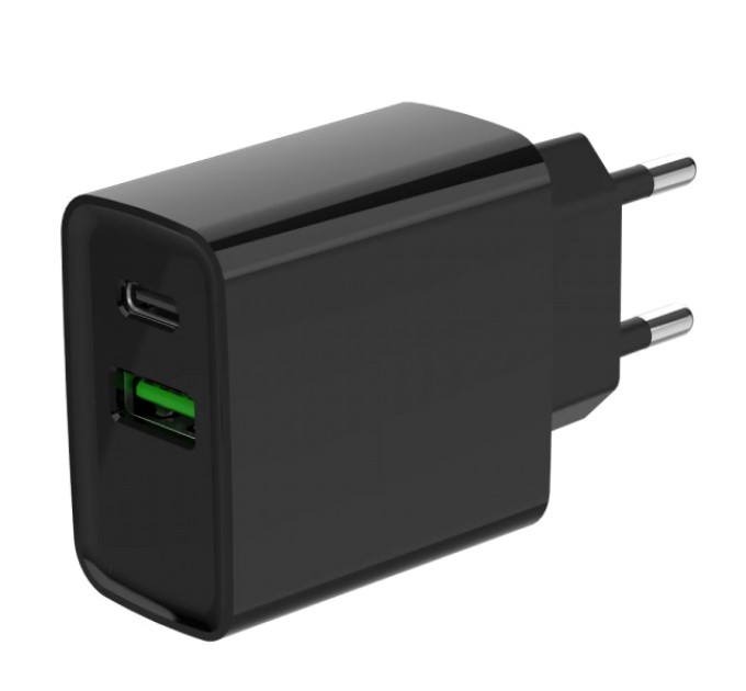 Мережевий зарядний пристрій Gembird TA-UC-PDQC20-01-BK 1 USB-A + 1 Type-C (PD20Вт + QC3.0 18Вт)