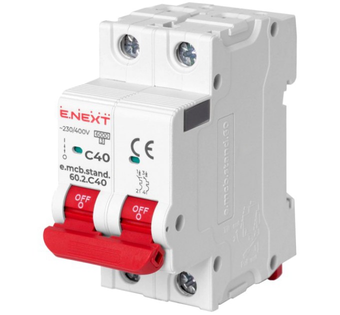 Модульний автоматичний вимикач Enext e.mcb.stand.60.2.C40, 2р, 40А, C, 6кА