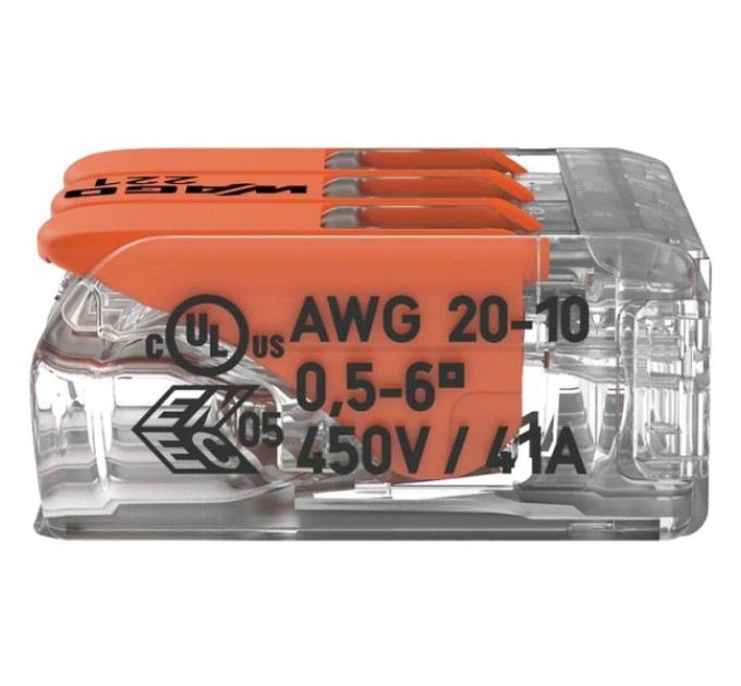 Клема WAGO COMPACT 221-613 3 0,5-6 мм2 (41А) купити.