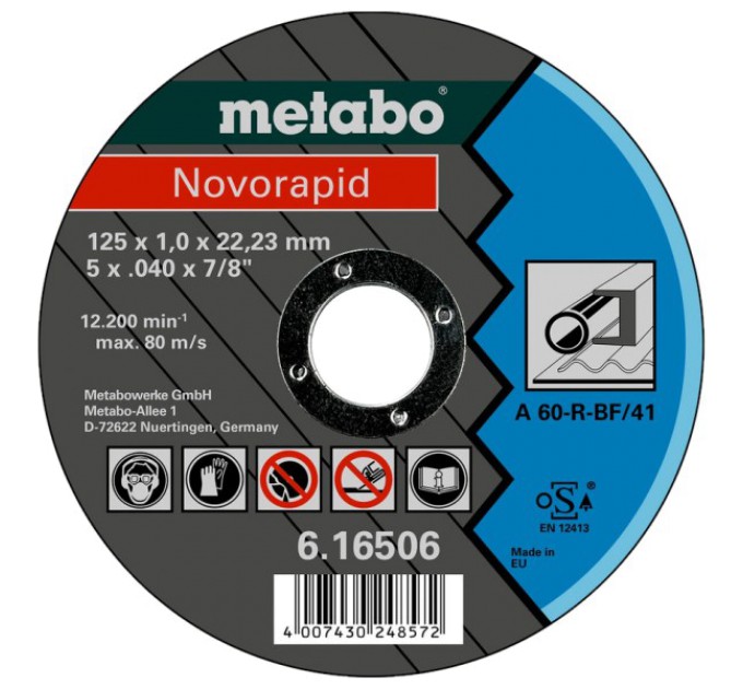 Відрізний круг по металу 125 x 1,0 x 22,23 мм, сталь, TF 41 Metabo Novorapid (616506000) купити.