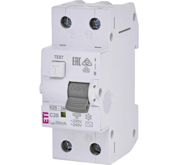 Дифавтомат ЕТІ KZS-2M C 20/0.03 10kA купити.