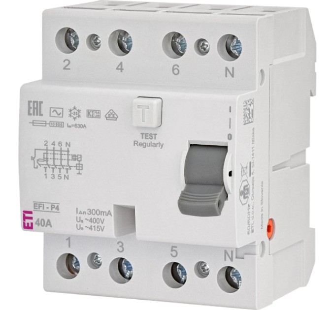 Реле диференційне (ПЗВ) ЕТІ 4р EFI6-P4 40/0,03 тип AC (6kA) купити.