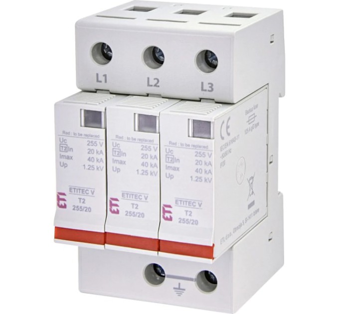 Обмежувач перенапруги ETI TEC V T2 255/20 (3+0) купити.