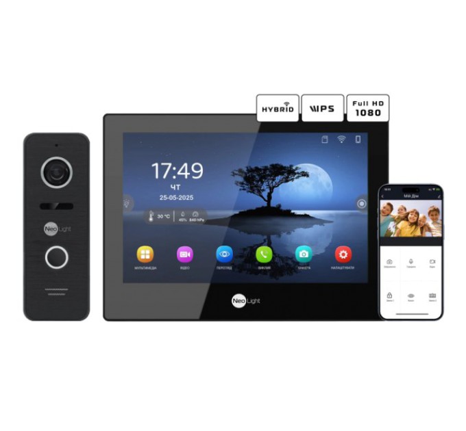 Комплект відеодомофону Neolight ALPHA Hybrid Black + PRIME FHD Black с уголком купити.