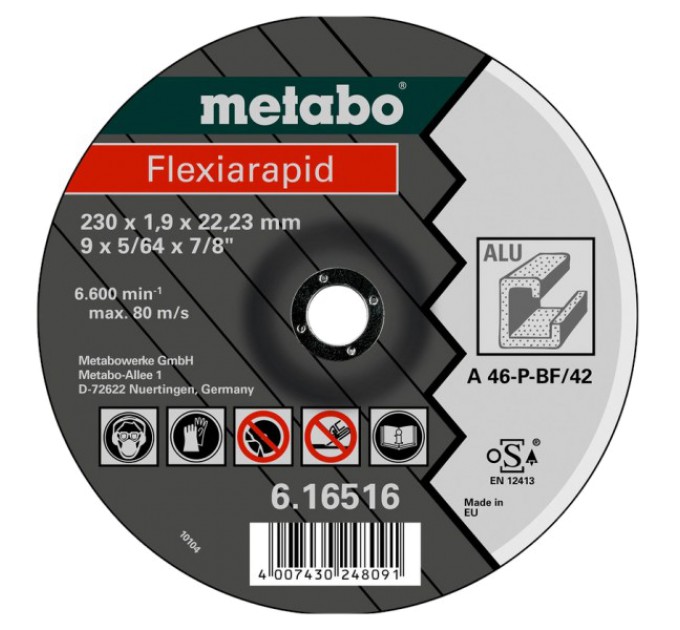 Відрізний круг по алюмінію 125 x 1,0 x 22,23 мм, TF 41 Metabo Flexiarapid (616513000) купити.
