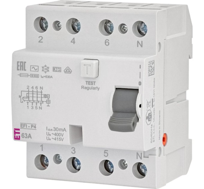 Реле диференційне (ПЗВ) ЕТІ 4р EFI6-P4 63/0,03 тип AC (6kA) купити.