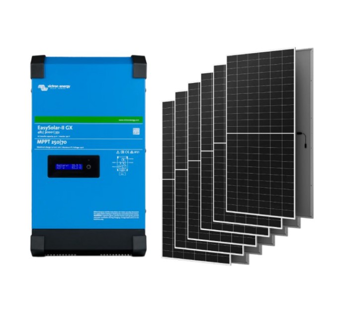 Система автономного живлення однофазна Victron Energy EasySolar-II GX 48/3000/35-32 + AIKO G645-MCH72Dw 2.4 кВт купити.