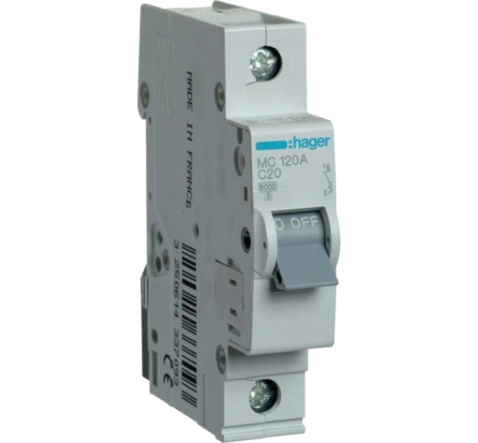 Автоматичний вимикач Hager In=20А «C» 6kA MC120A