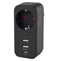 Мережевий адаптер з заземленням VIDEX ONCORD з/з 1п 2.4A 2USB+USB-C Black