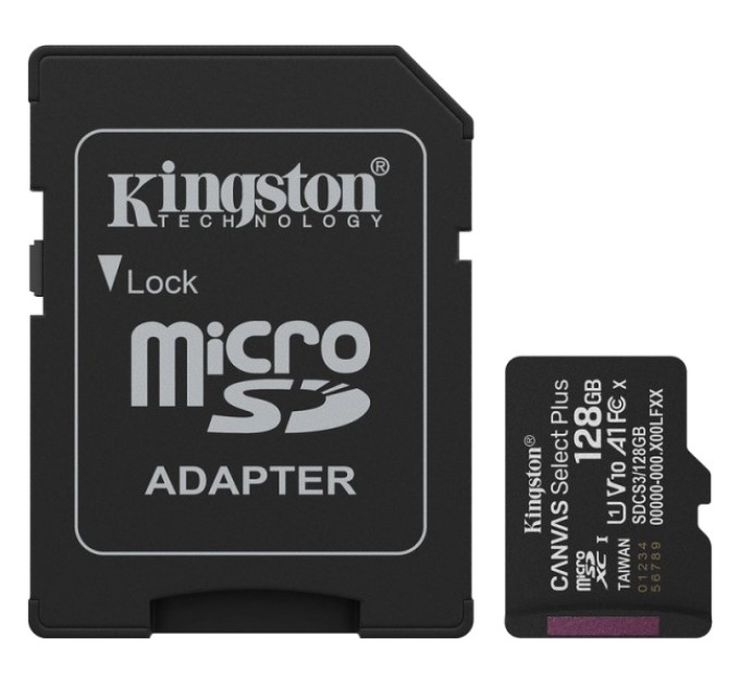 Карта пам'яті Kingston microSD 128GB C10 UHS-I A1 V10 R150MB/s + SD купити.