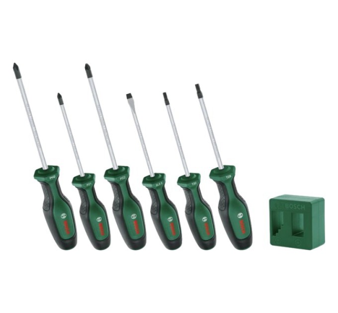 Набір викруток Bosch (1600A02W7L) PH/PZ/SL/Torx 6 шт + намагничиватель купити.